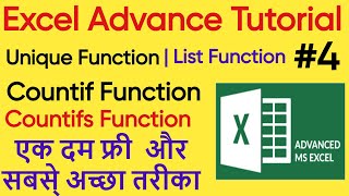 Excel Advance Functions  Formula Unique Countif Countifs Application  Excel Most Useful Formula [upl. by Obocaj379]