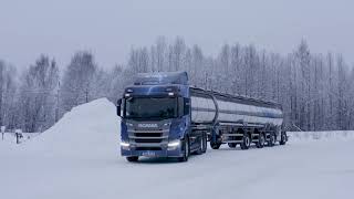 Electric Winter  Scania 64 tonne electric truck in the snow [upl. by Broderick]