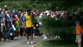 Jordan Spieths Drive on 7th Hole Ends Up in Puddle on Cart Path  2016 PGA Championship [upl. by Kreiner]