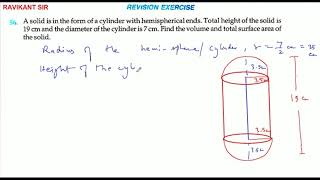 A solid is in the form of a cylinder with hemispherical ends Total height of the solid is 19 cm and [upl. by Nylirej]