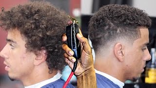 HAIRCUT TUTORIAL TRANSFORMATION CURLY TOP BLURRY FADE [upl. by Nytsirt]