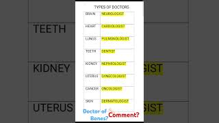 comment your answertypes doctors like medicalknowledge viralvideobonesshorts specialist [upl. by Goss516]