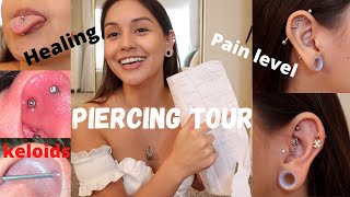 PIERCING TOUR  All about my piercings industrial conch rook daith and more healing amp pain [upl. by Helenka]