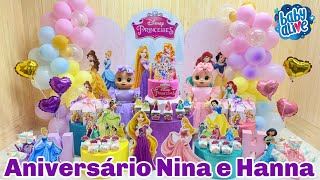 FESTA DE ANIVERSÁRIO DAS GÊMEAS NINA E HANNA disney disneyprincesses [upl. by Yokum874]