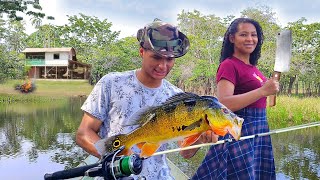 PESCA RIBEIRINHA de TUCUNARÉ e TRAIRÃO fizemos um ASSADO DELICIOSO NA BEIRA do Rio Amazonas [upl. by Gannes278]