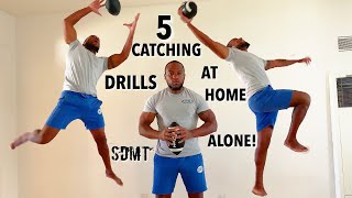 5 GREAT FOOTBALL CATCHING DRILLS AT HOME ALONE NO ASSISTANCE NEEDED [upl. by Eelyac]