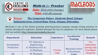 MacLeods Pharmaceuticals  Jobs Walkin Interview  Multiple Dept  Date 2024 [upl. by Bender]