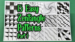 15 Easy Zentangle Patterns For Beginners  Part 1  Easy Drawing  الگوهای ساده زنتنگل [upl. by Herzog]