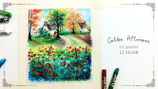 oil pastel drawing with 12 colours ♡ golden afternoon [upl. by Aiseneg98]