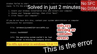 Quick Fix Resolve ntfssys Blue Screen in Windows 10 in 2 Minutes No SFC or DISM [upl. by Platus]