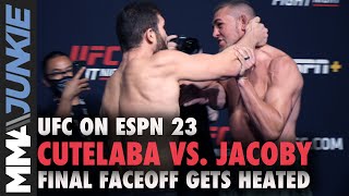 Ion Cutelaba Dustin Jacoby get physical at faceoff  UFC on ESPN 23 staredown [upl. by Imrots]