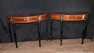 Pair Regency Sheraton Demi Lune Console Tables [upl. by Dominik]