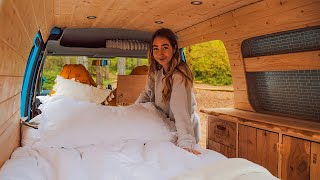 VAN TOUR of my tiny caddy camper  How it all works  bed kitchen table power [upl. by Carmena]