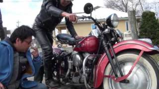 Ａｂｅｃｈａｎ kickstarts his 48 HarleyDavidson Panhead [upl. by Avonasac]