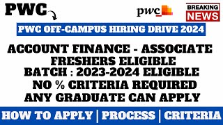 PWC OFFCAMPUS HIRING DRIVE 2024  ANY GRADUATE CAN APPLY  NO  CRITERIA APPLY NOW BEFORE DEADLINE [upl. by Araas]