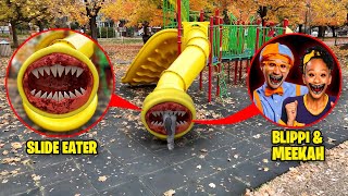 Drone Catches SLIDE EATER EATS BLIPPI amp MEEKAH AT THE PLAYGROUND BLIPPI EXE [upl. by Fischer716]