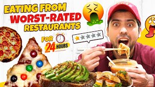 Eating At The Worst Rated Restaurants For 24 Hours  cravingsandcaloriesvlogs [upl. by Letnom]