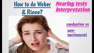 Weber test Rinne test hearing testsconductive amp sensorineural hearing lossdeafnessin Hindi [upl. by Inahs846]