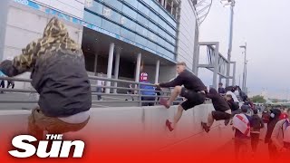 Ticketless fans rush Wembley Stadium security barriers at England vs Italy Euro 2020 final [upl. by Herschel]