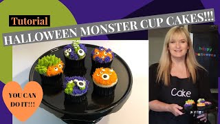 How to make Halloween Monster Cup Cakes l Beginner Cake Decorating Tutorial [upl. by Micky]