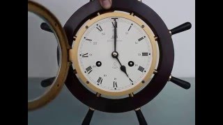 SCHATZ ROYAL MARINER WALL Clock Nautical Bell Chime German Stearing Wheel [upl. by Adnima774]