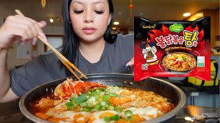 spicy cheesy noodles w lobster tail mukbang [upl. by Eitteb973]