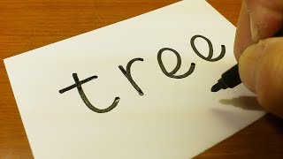 Very Easy  How to turn words TREE into a Cartoon  How to draw doodle art on paper [upl. by Krystyna]