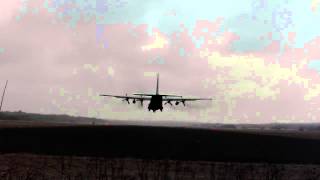 Landing RNLAF Lockheed C130 Hercules at Twente Airport EHTW Cerberus Guard [upl. by Anwahsak]