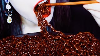 ASMR Spicy and Yummy Black Bean Noodles with Egg Yolk  Mukbang dawnasmr1467 [upl. by Nuahsor]