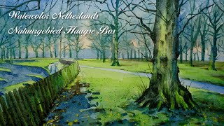 Watercolour Netherlands Haagse Bos 海牙中央森林 waterverf aquarel schilderen [upl. by Anirbed]