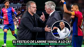 El FESTEJO de LAMINE YAMAL a lo CR7  LA quotBURLAquot de RAPHINHA a MBAPPÉ  BRONCA de ANCELOTTI y FLICK [upl. by Wiener]