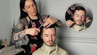 Hairdresser Cuts Hair amp Relaxing Beard Treatment ASMR Hairstylist [upl. by Niai]