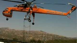 Aircrane Lifting A Bridge of a high line transmission lattice tower [upl. by Eigna]