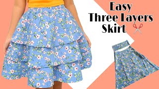 How to Sew a Easy Three Layers Skirt  Skirt Cutting and Stitching Full Tutorial [upl. by Bromley425]