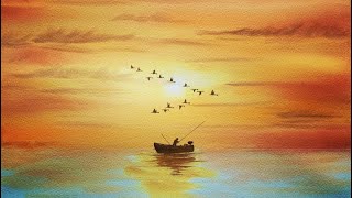 How to Paint a Beautiful Sunset in Watercolour with Fisherman amp Sea Birds Easy Watercolor Tutorial [upl. by Idorb]