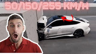 Audi RS7 Crash Test Impact at 50 150 and 255 kmh [upl. by Akemhs]