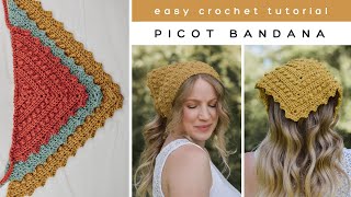 Picot Bandana Crochet Pattern  Easy Crochet Bandana Tutorial [upl. by Airres]