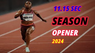 ShellyAnn FraserPryce Wins 100m Season Opener in 1115s  JAAA’s French Foray Meet 2024 [upl. by Hershell]