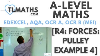 ALevel Maths R409 Forces Pulley Example 4 [upl. by Gnaig]