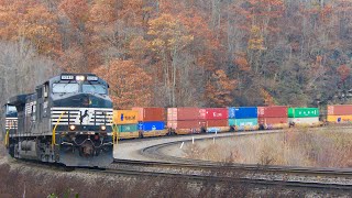 3 Trains Climbing Horseshoe Curve Altoona PA Norfolk Southern and Amtrak [upl. by Nauq]