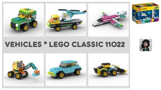 VEHICLES Lego classic 11022 ideas How to build Car Digger Excavator Helicopter Plane Truck SUV [upl. by Cattier]