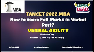 TANCET MBA 2022  How to score Full Marks in Verbal Ability  Important LTLAcademy [upl. by Cooperman921]