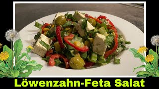 Löwenzahn Salat mit Feta  milder Löwenzahnsalat  Selbstversorgung Wildkräutersalat [upl. by Fromma913]