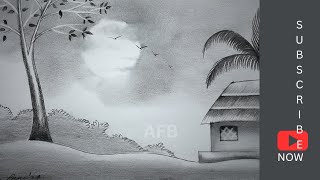 village scenery drawingeasy landscape pencil drawing and shading village drawingnature drawing [upl. by Notelrac138]