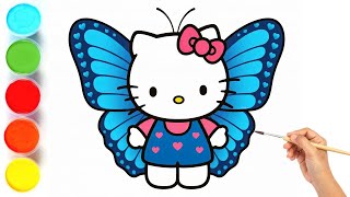 Butterfly Hello Kitty Drawing Painting and Colouring For Kids and Toddlers Kids Art and Learning [upl. by Yreffeg]