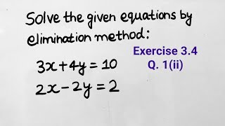 Solve 3x4y 10 and 2x2y2 by elimination method NCERT Ex34 1ii Class 10th [upl. by Ayeki]