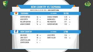 Cricket Australia  U19 Male National Championships  Final  NSW Country v Tasmania [upl. by Stodder]