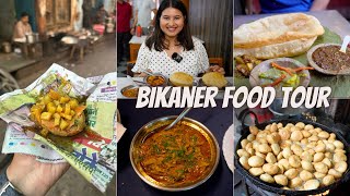 Best BIKANER Food Tour  Kachori Papad Ki Sabzi Aloo Puri Malai Ghewar amp More [upl. by Alathia352]