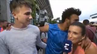 Tennis Player Tries to Kiss Reporter on Live TV Gets BANNED from French Open [upl. by Yerok319]