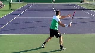 Janko Tipsarevic Forehand and Backhand from Back Perspective  BNP Paribas Open 2013 [upl. by Enerehs]